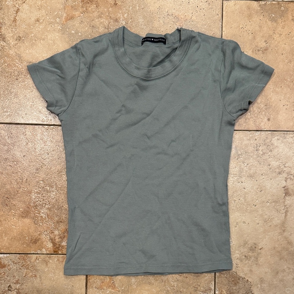 Brandy Melville Mini Ribbed Slate Gray Short Sleeve Tee